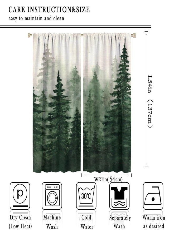 SENRUEGT Green Forest Window Curtains, Watercolor Misty Forest Trees Natural Landscape Printed Bedroom Living Room Kitchen Blackout Drapes 42x54 Inch - Image 2